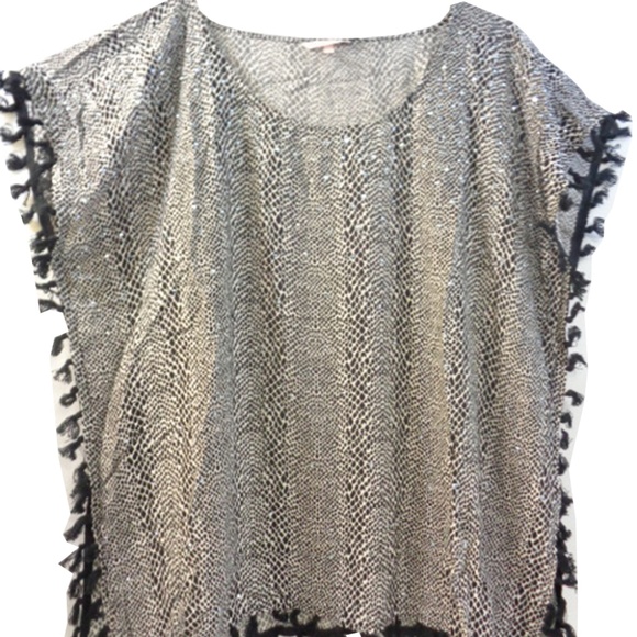 VICTORIA'S SECRET  COVER-UP DRESS FRINGE CAFTAN WITH STUDS ANIMAL PRINT PONCHO - Picture 1 of 1
